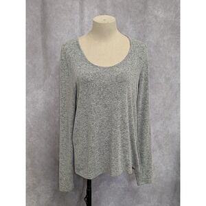 J.Crew Womens Grey Marl Knit Scoop Neck Long Sleeve Top Size L Relaxed Basic